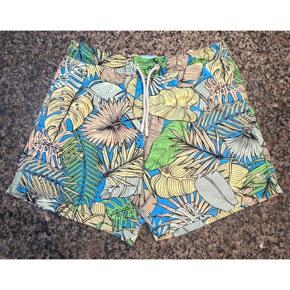 Malibu Beach Club Mens Tropical Palm Leaf Swim Trunks